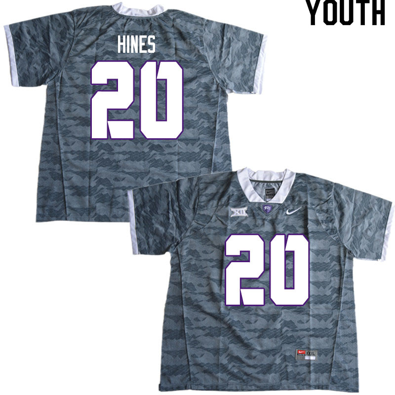 Youth #20 Jeremiah Hines TCU Horned Frogs College Football Jerseys Sale-Gray - Click Image to Close
